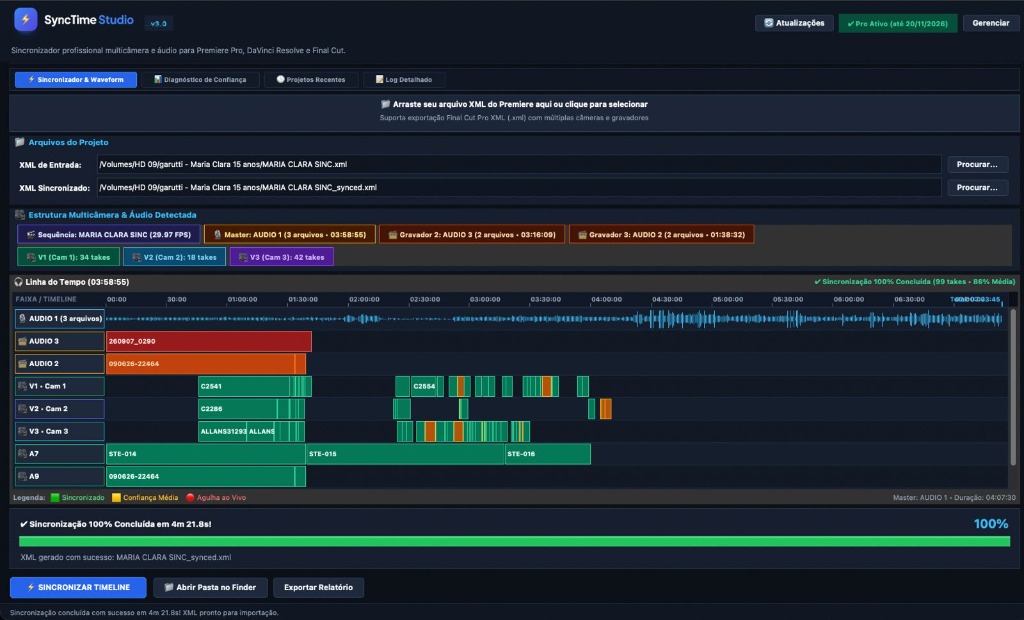 Timeline do SyncTime Studio com Waveform em Tempo Real
